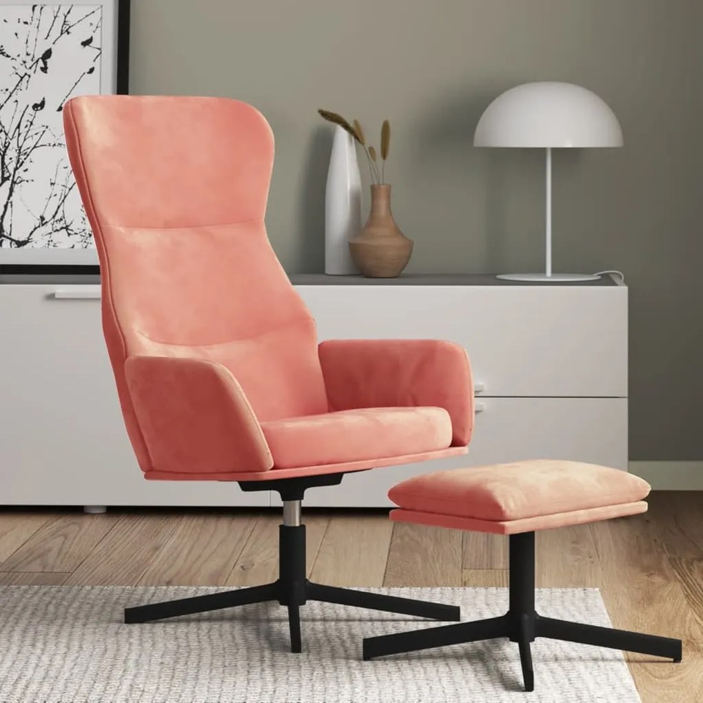 3097488 vidaXL Scaun de relaxare cu taburet, roz, catifea
