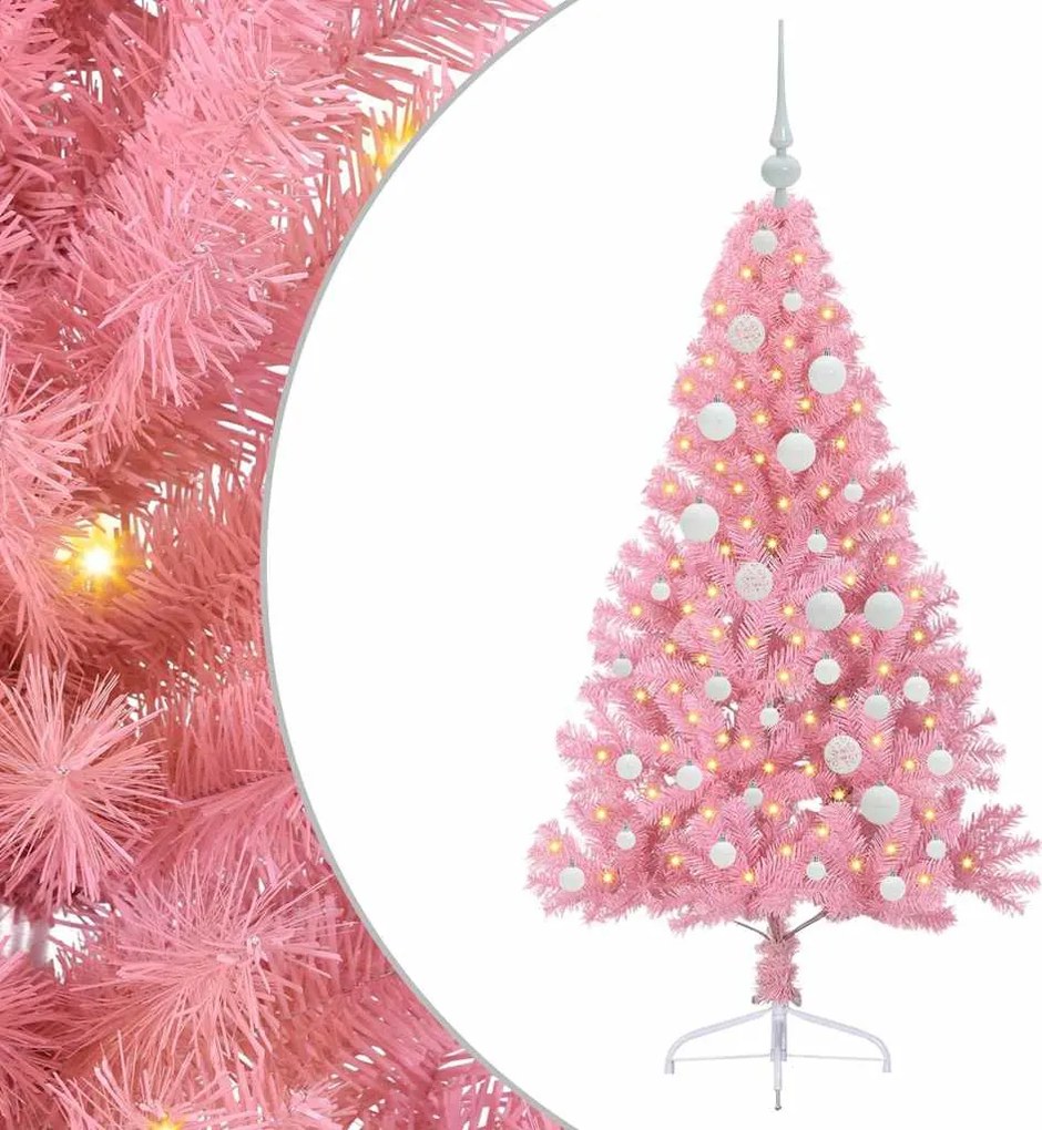 vidaXL Pom de Crăciun artificial pre-iluminat Roz 120 cm PVC