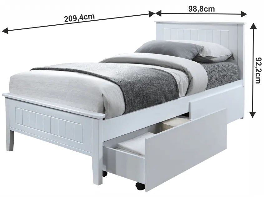 Pat de o persoană 90 cm Minea (alb) (cu somieră). 1016026