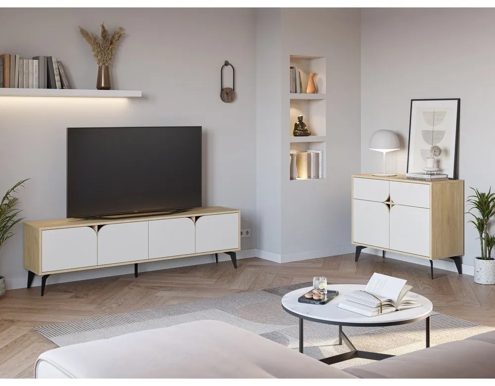 Dulap alb/în culoare naturală cu aspect de lemn de stejar 95x79 cm Nola – Marckeric