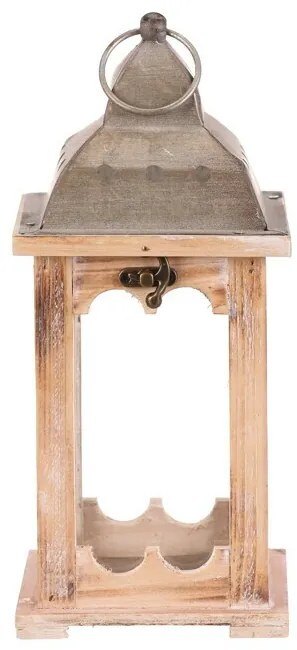 Felinar din lemn cu acoperiș metalic, înălțime 29cm, natural