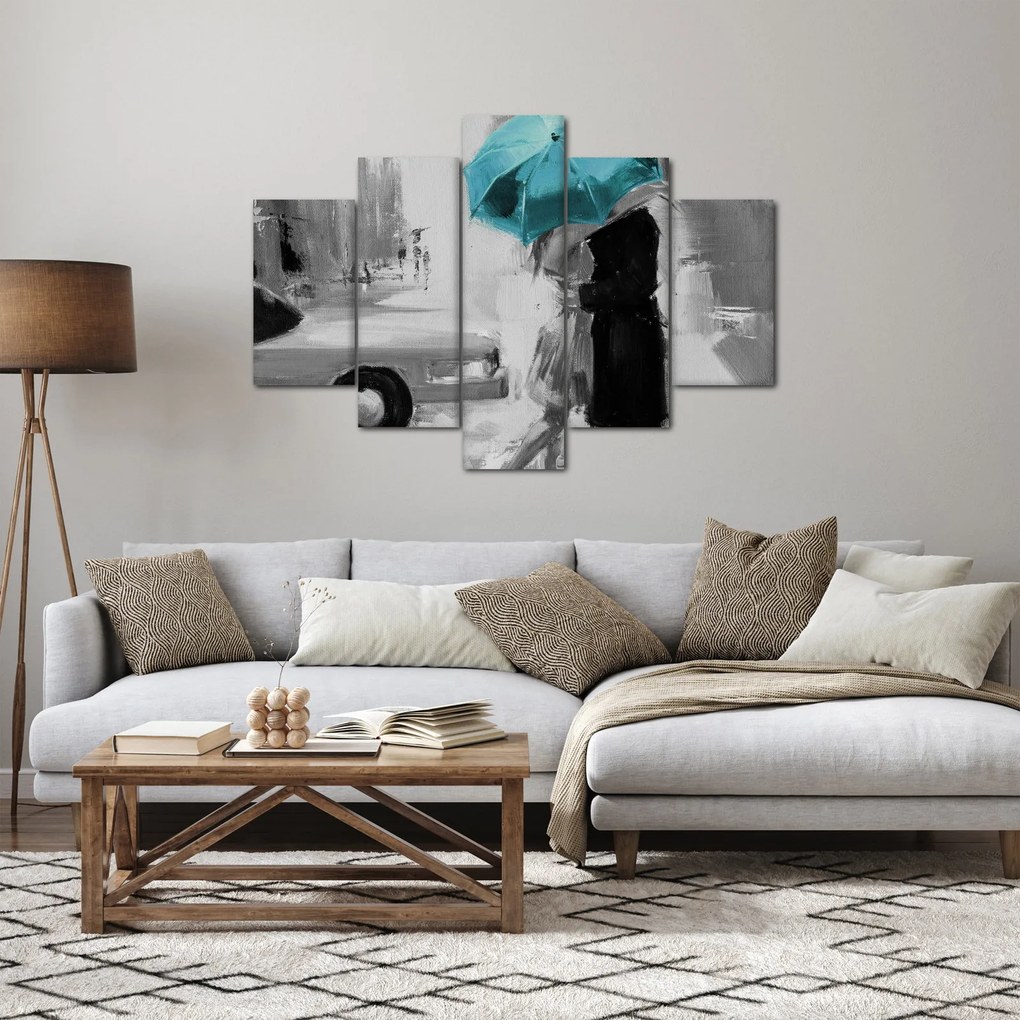 Tablou - Cuplu în dragoste cu umbrelă, albastru (150x105 cm)