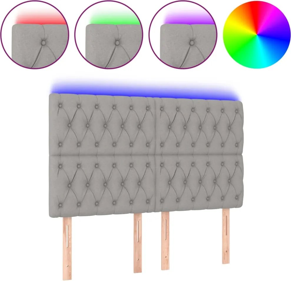 vidaXL Tăblie de pat cu LED, gri deschis, 160x7x118/128 cm, textil