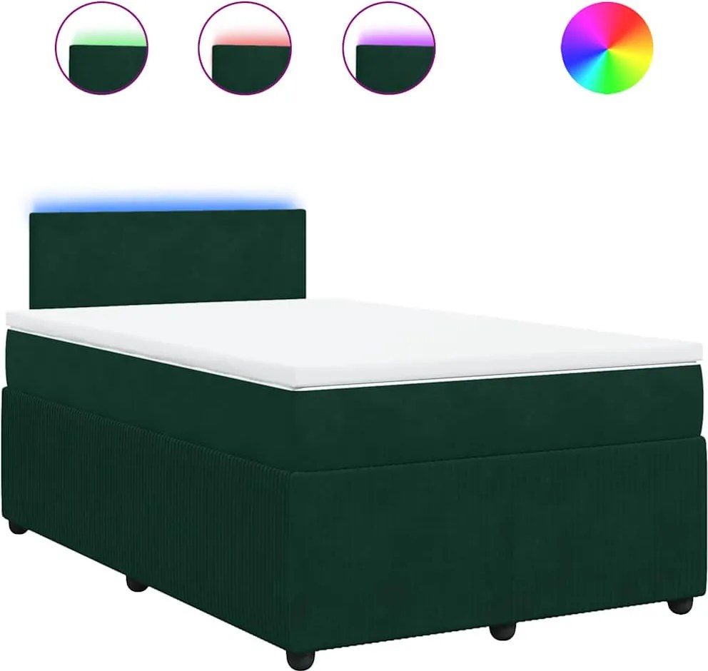 vidaXL Pat box spring cu saltea, verde închis, 120x200 cm, catifea