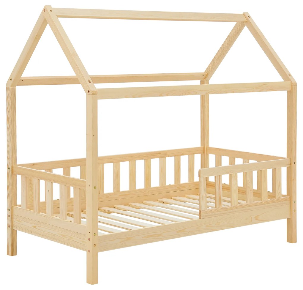 Patut Marli 90 x 200 cm cu 2 sertare si grilaj sipci - natural