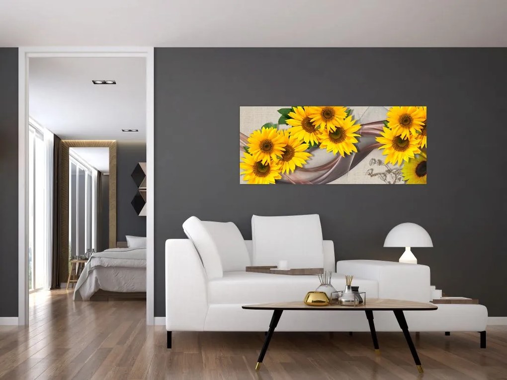 Tablou - Flori strălucitoare de floare soarelui (120x50 cm)