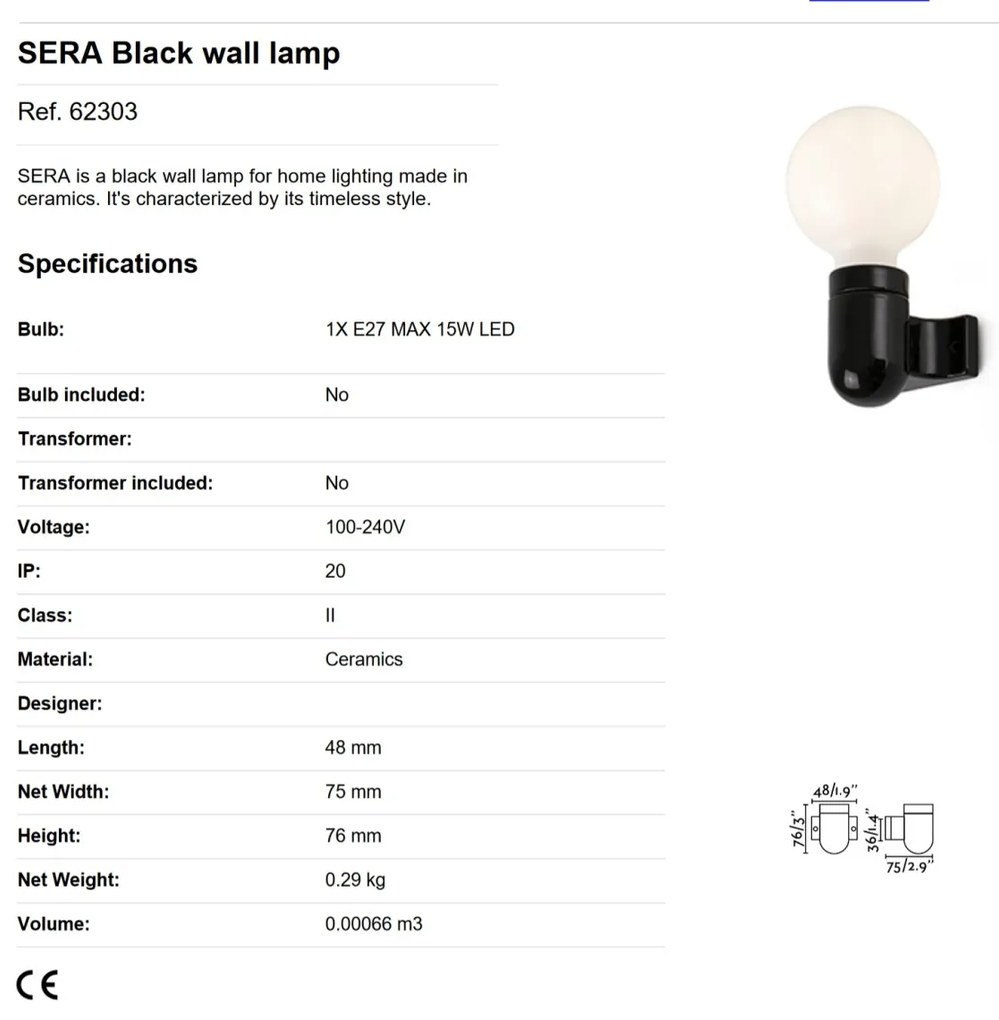 Aplica moderna design minimalist SERA neagra