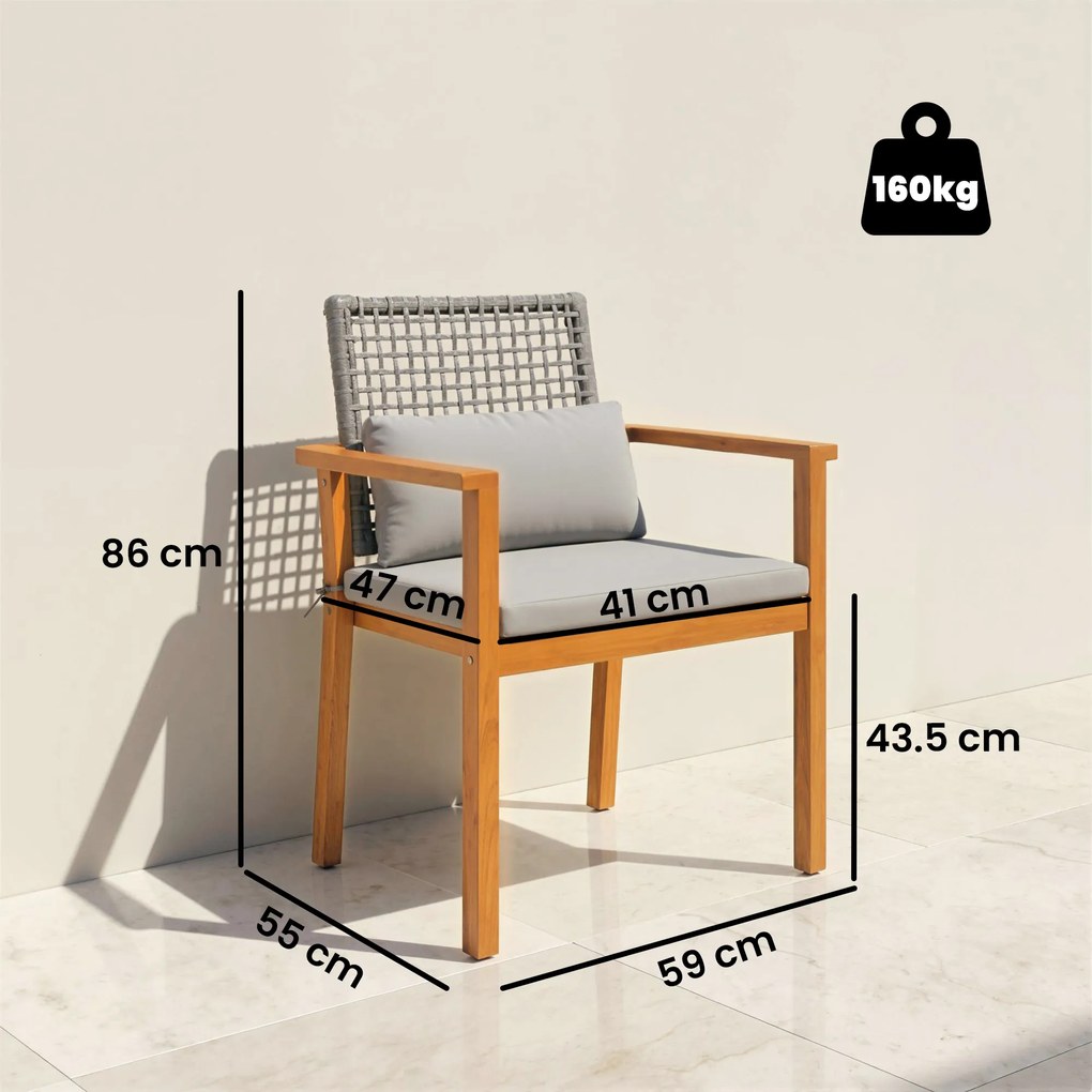 Outsunny Set 2 Scaune Lemn Acacia cu Perne și Perne Decorative, Natural. | Aosom Romania