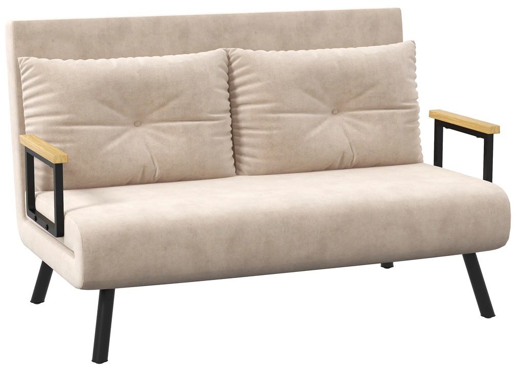 HOMCOM Canapea Pat de 2 Locuri cu Spătar Reglabil pe 5 Nivele și 2 Perne din Material Capitonat, 102x73x81 cm, Negru | Aosom Romania