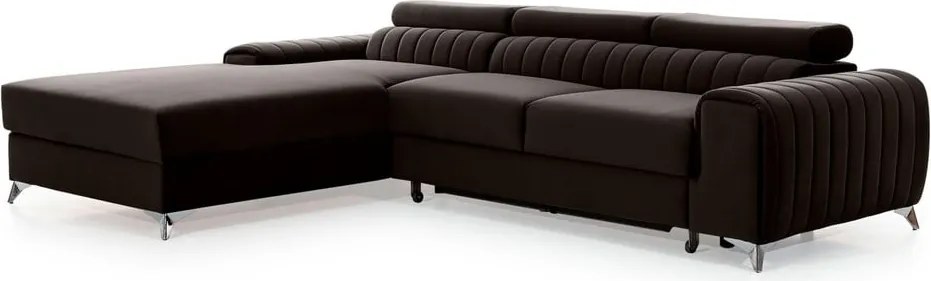 Colțar maro închis extensibil/cu spațiu de depozitare cu tapițerie din catifea (cu colț pe partea stângă/cu șezlong) Grayson – ELTAP