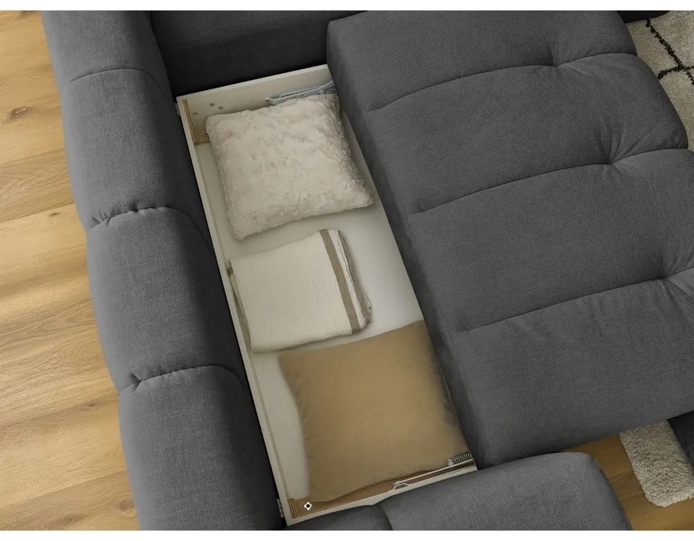 Colțar gri închis extensibil/cu spațiu de depozitare (cu colț pe partea dreaptă/în formă de ”L”) Fuji – Bobochic Paris