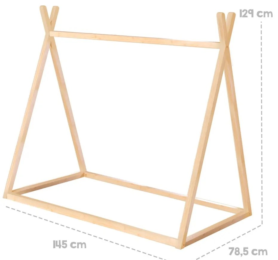 Pat pentru copii în culoare naturală de tip casă 70x140 cm Montessori – Roba