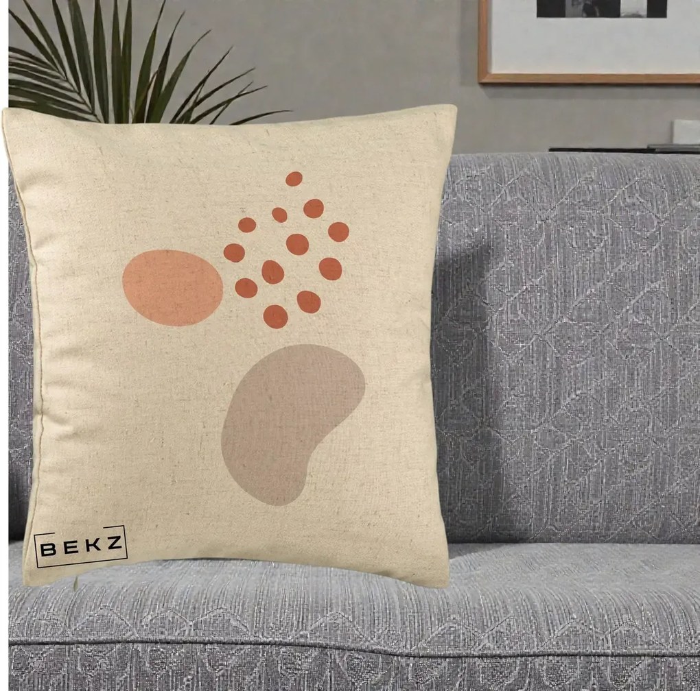 Perna Decorativa Abstract Forme Organice Pastel, 40x40 cm, Bej, Husa Detasabila, Perna Inclusa, BEKZ®