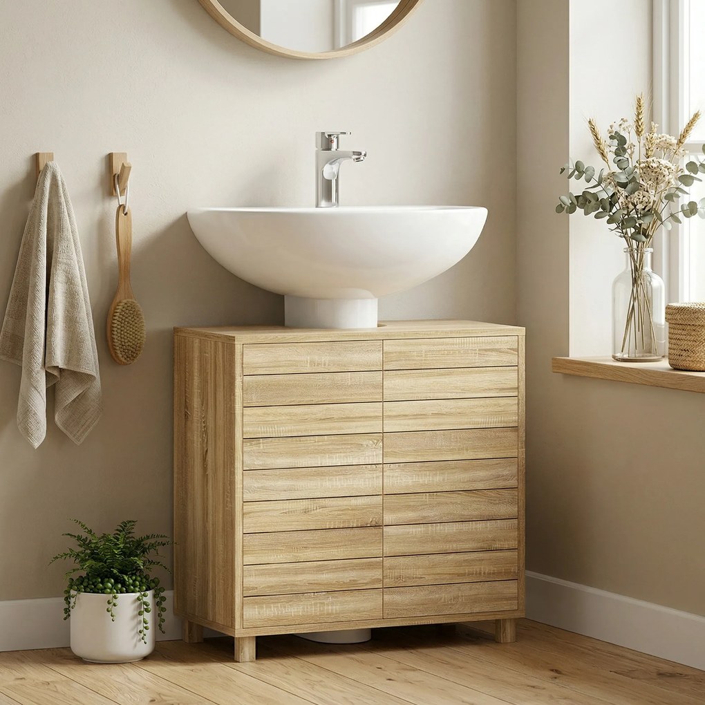 HOMCOM Dulap sub lavoar cu poliță reglabilă, uși cu lamele și deschidere prin presiune pentru lavoar cu piedestal sau perete | Aosom Romania