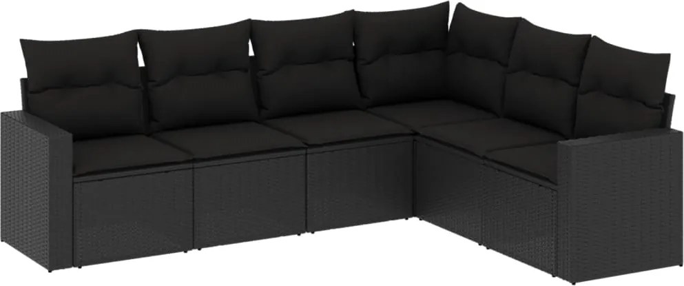 vidaXL Set mobilier de grădină cu perne, 6 piese, negru, poliratan