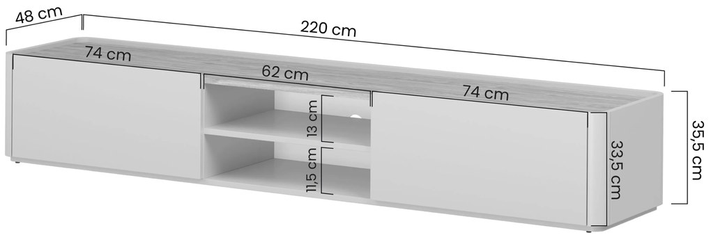 Comodă TV cu sertar Elivo 220 cm - cașmir / stejar uleiat