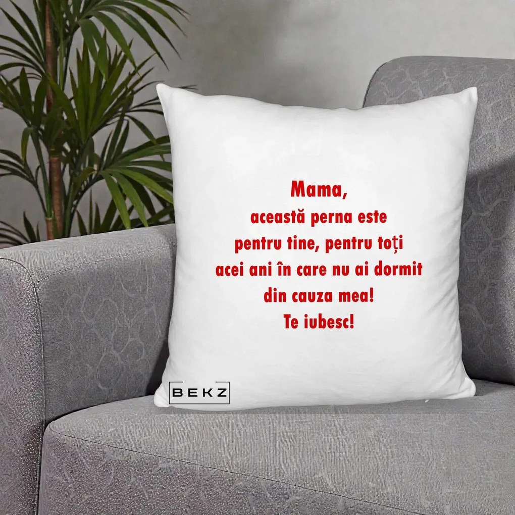 Cadou pentru Mama - Perna Personalizata Perna pentru Mama, 40x40 cm, Alb Pufos, Husa Detasabila, Perna Inclusa, BEKZ®