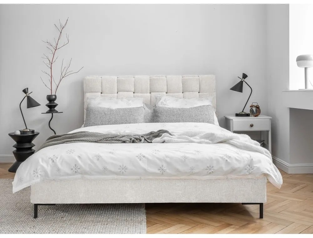 Pat matrimonial crem tapițat cu somieră 140x200 cm Eve – Miuform