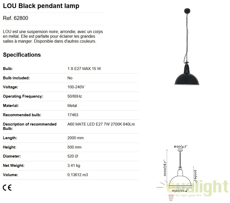 Pendul design Industrial Style 52cm LOU negru 62800
