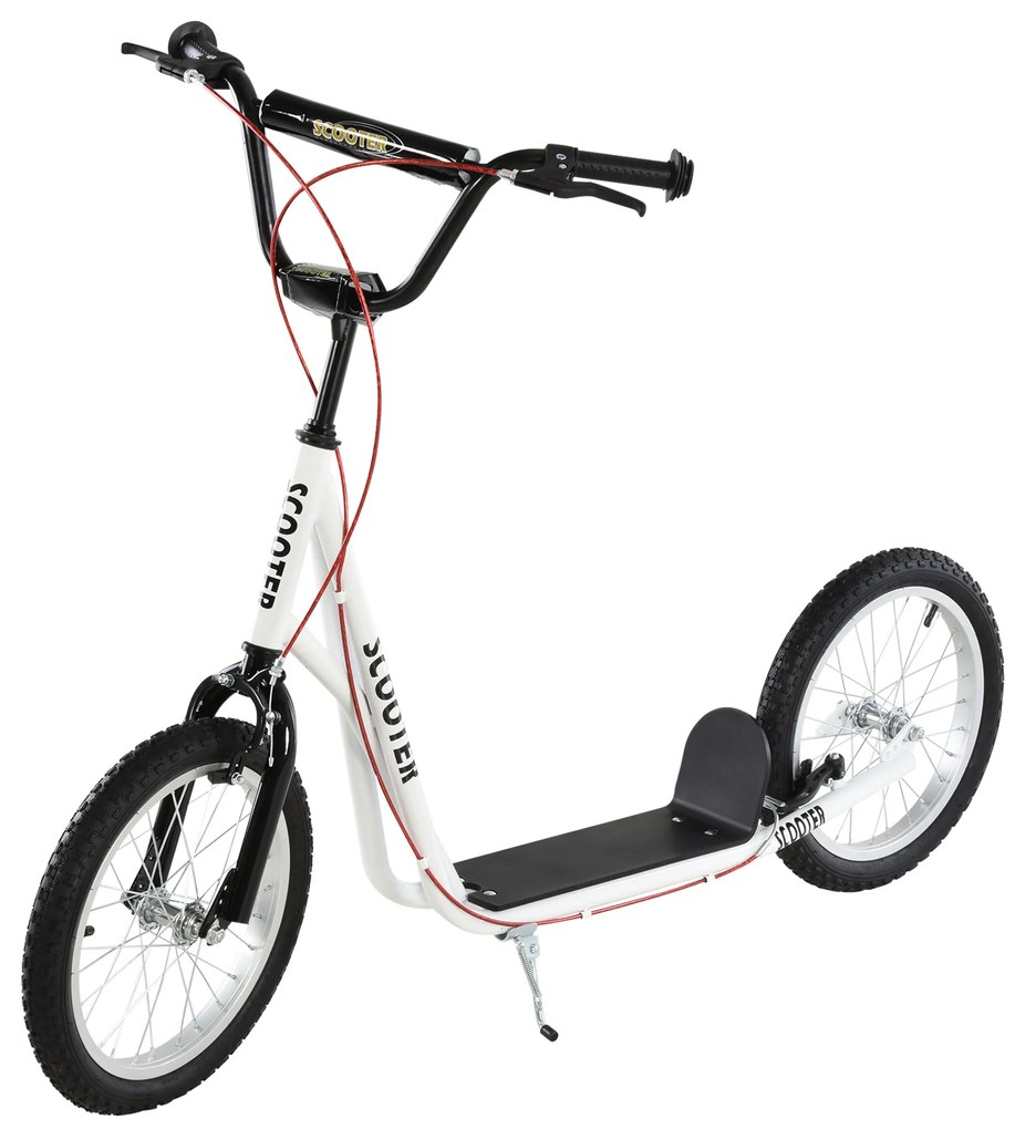 HOMCOM Trotinetă pentru copii Trotinetă oraș Treticiclu Kickboard cu roți pneumatice și frână de mână Trotinetă copii pliabilă de la 5 ani 16 inch Alb 139 x 58 x 90-96 cm | Aosom Romania