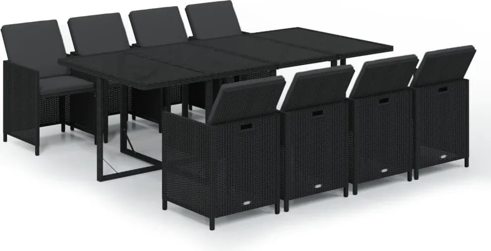 vidaXL Set mobilier de grădină cu perne, 9 piese, negru, poliratan
