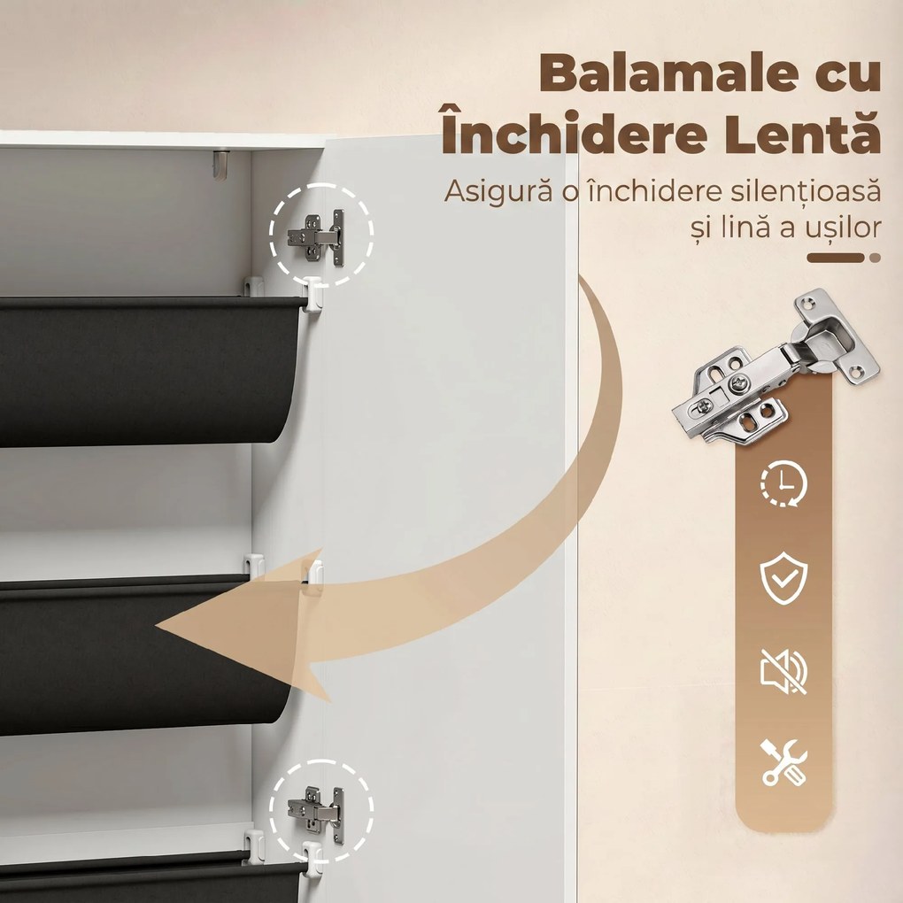HOMCOM Dulap pentru Pantofi cu Oglindă, Uși Reversibile cu 5 Rafturi din Material Textil, 50 x 20 x 180 cm, Alb | Aosom Romania
