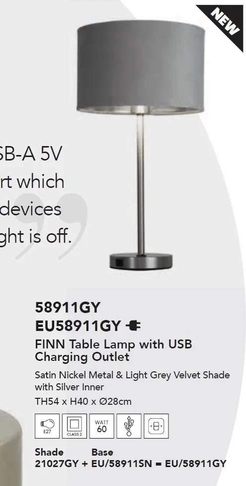 Veioza/Lampa de masa design modern Finn, nickel, gri