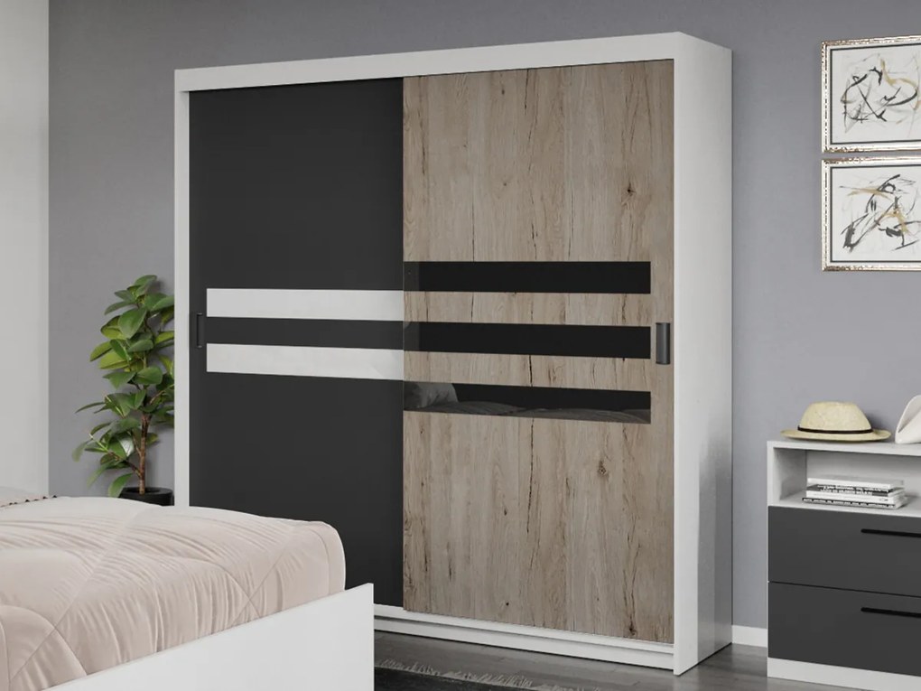 Set mobila dormitor Ruben Alb/Antracit/San Remo C21