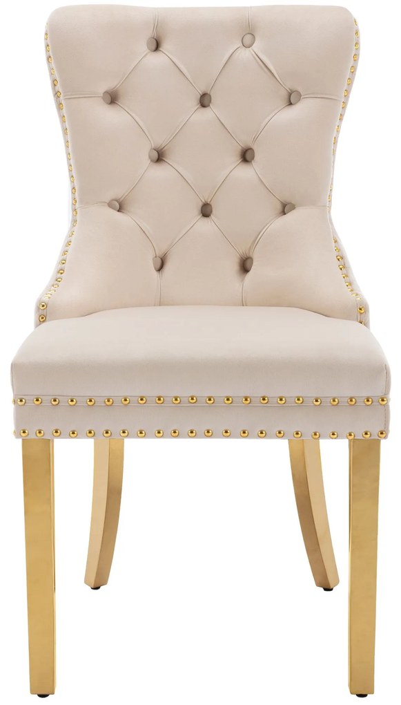 Set de 4 scaune de sufragerie tapițate în catifea, Bej | Aosom Romania