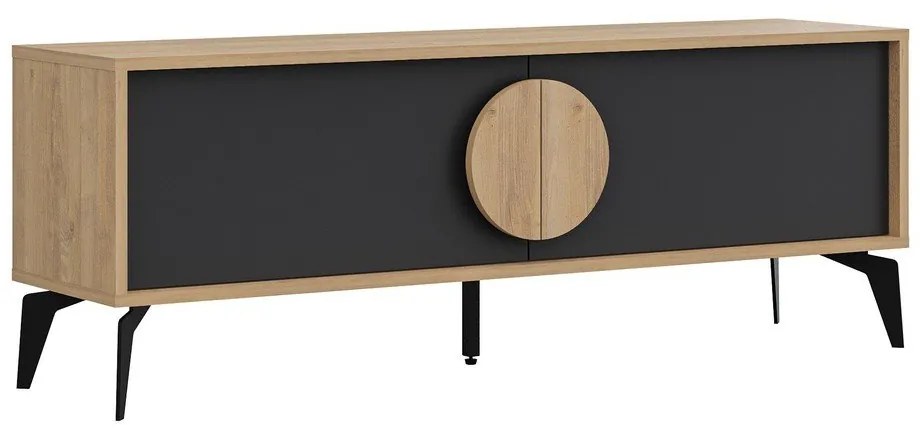 Masă TV neagră/în culoare naturală cu aspect de lemn de stejar 140x51 cm Vae – Marckeric