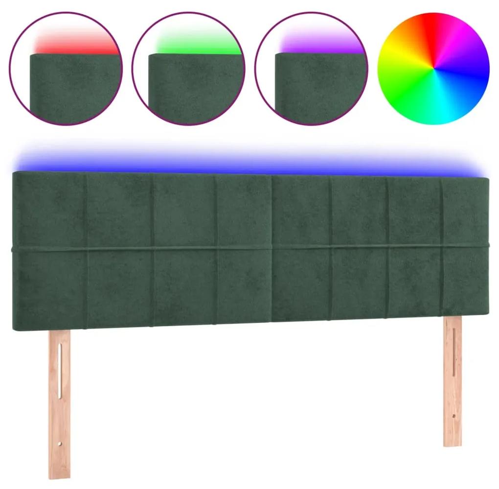3121663 vidaXL Tăblie de pat cu LED, verde închis, 144x5x78/88 cm, catifea