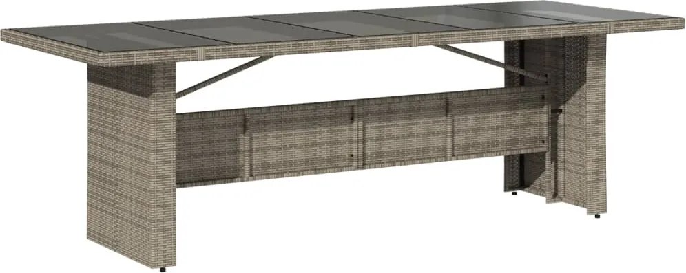 vidaXL Masă de grădină, blat din sticlă, gri, 240x90x75 cm, poliratan
