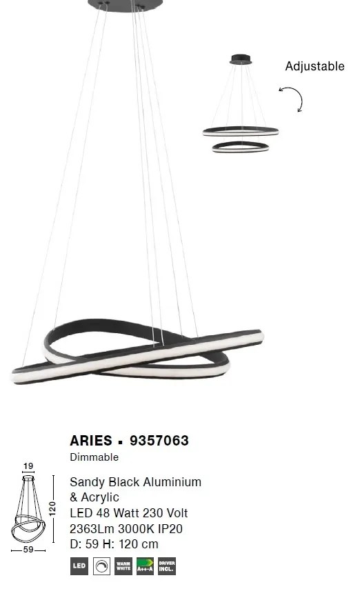 Lustra LED design modern circular ajustabil ARIES negru NVL-9357063