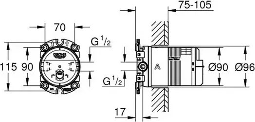 Corp incastrat Grohe RainShower universal cu limitator de debit