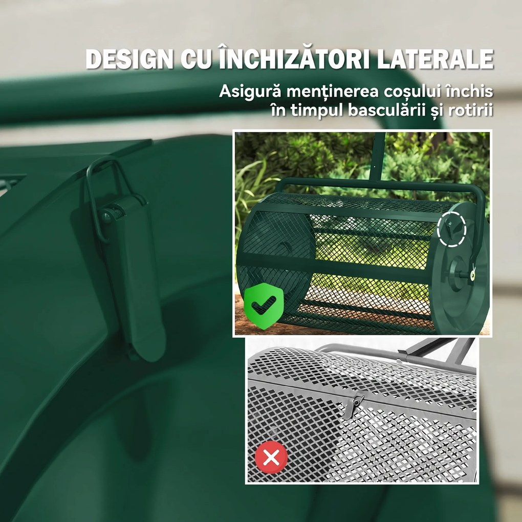 Outsunny Distribuitor de Îngrășământ 75 L din Metal cu Mâner Reglabil în T și Mâner Căptușit, 70x40x112 cm, Verde | Aosom Romania
