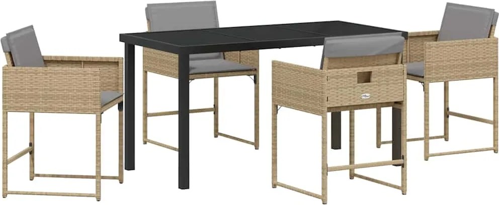 vidaXL Set de masă pentru grădină cu pernă 5 pcs Bej poliratan