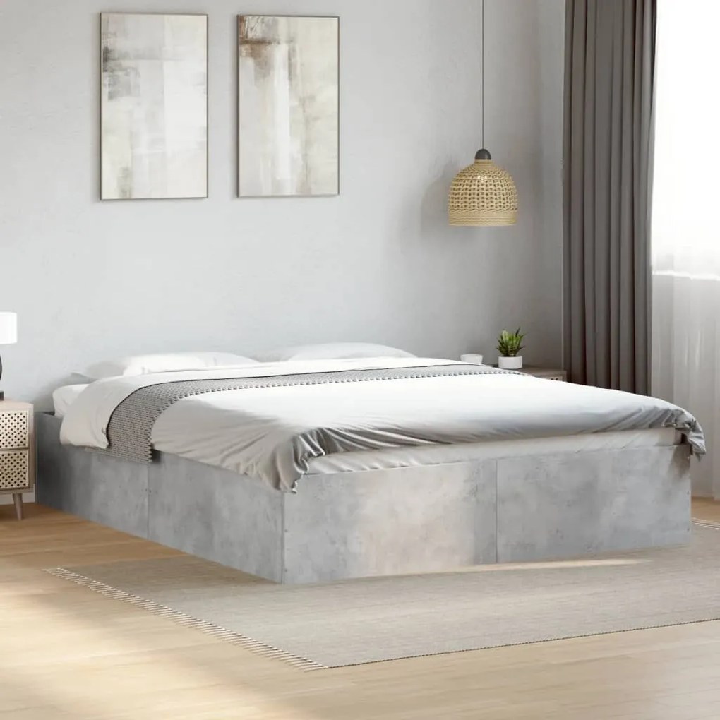 vidaXL Cadru de pat, gri beton, 150x200 cm, lemn prelucrat