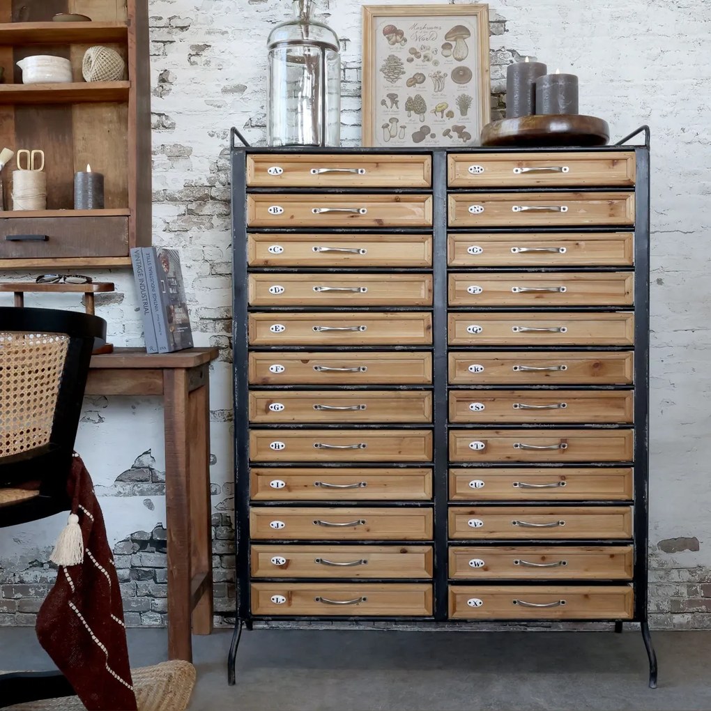 Comodă vintage din lemn reciclat și metal antichizat cu sertare 97x36,5x129 cm, „Atelier"