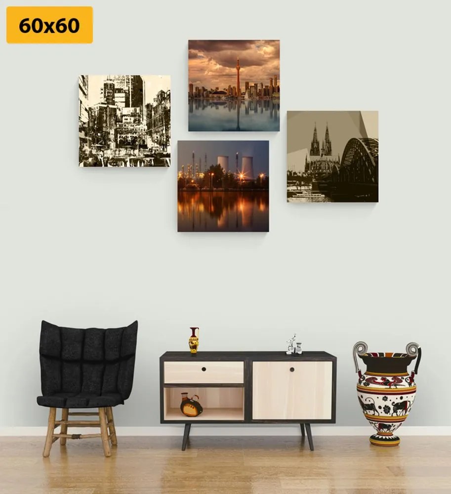 Set tablouri orașul industrial cu abstracție