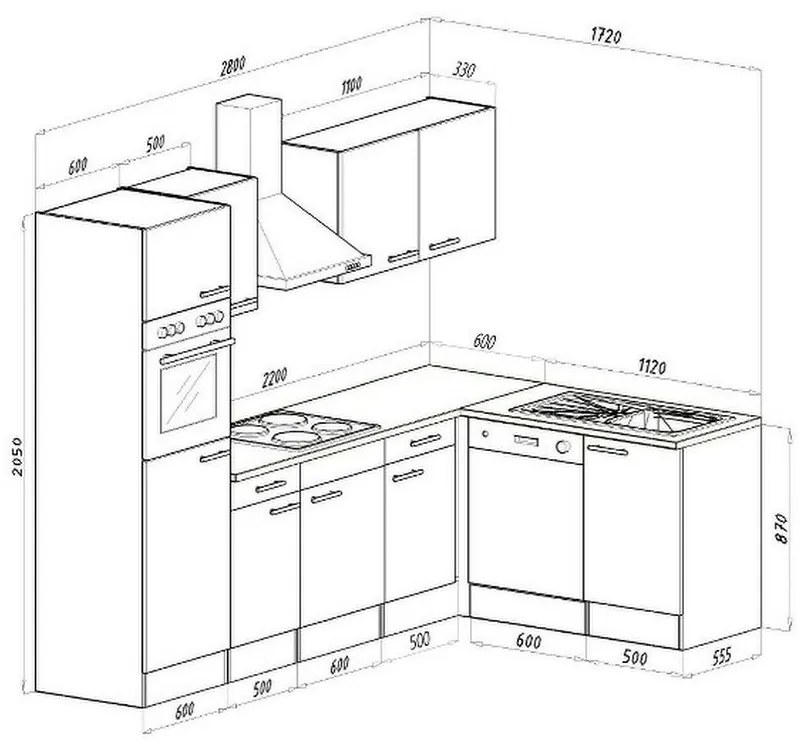 Mobilă de bucătărie Yorki 280 cu corp din stejar sonoma și față antracit satinat
