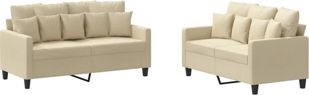 vidaXL Set de canapele cu perne, 2 piese, crem, textil