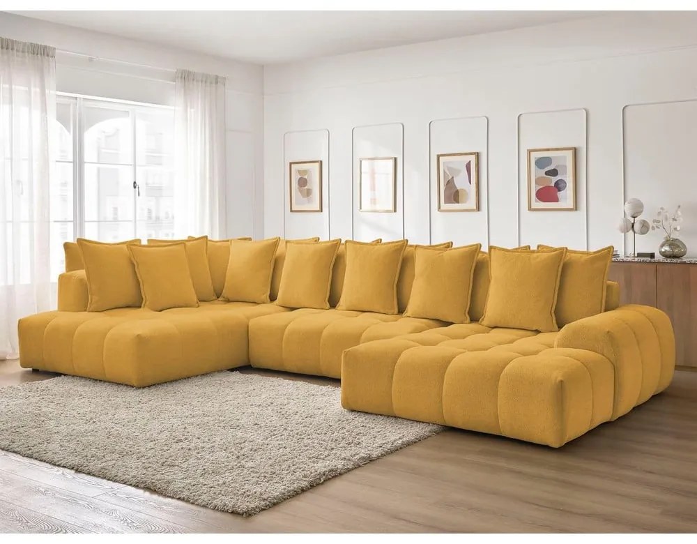 Colțar galben muștar extensibil/cu spațiu de depozitare cu tapițerie din chenille (cu colț pe partea stângă/în formă de "U") Everest – Bobochic Paris