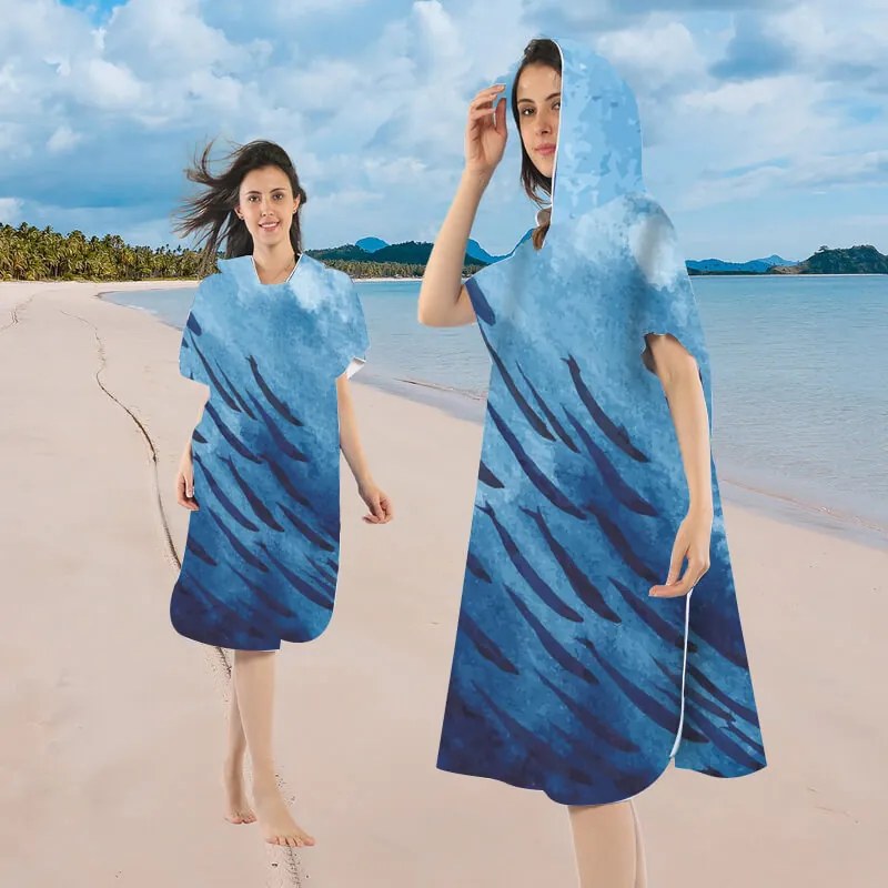 Poncho prosop de plaja WHALES albastru 80x145 cm