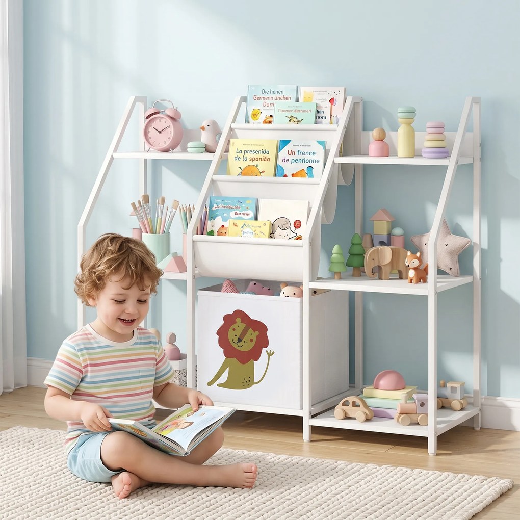 AIYAPLAY Bibliotecă și Organizator de Jucării pentru Copii, Metal, PAL, 93 x 30 x 76 cm, Alb | Aosom Romania
