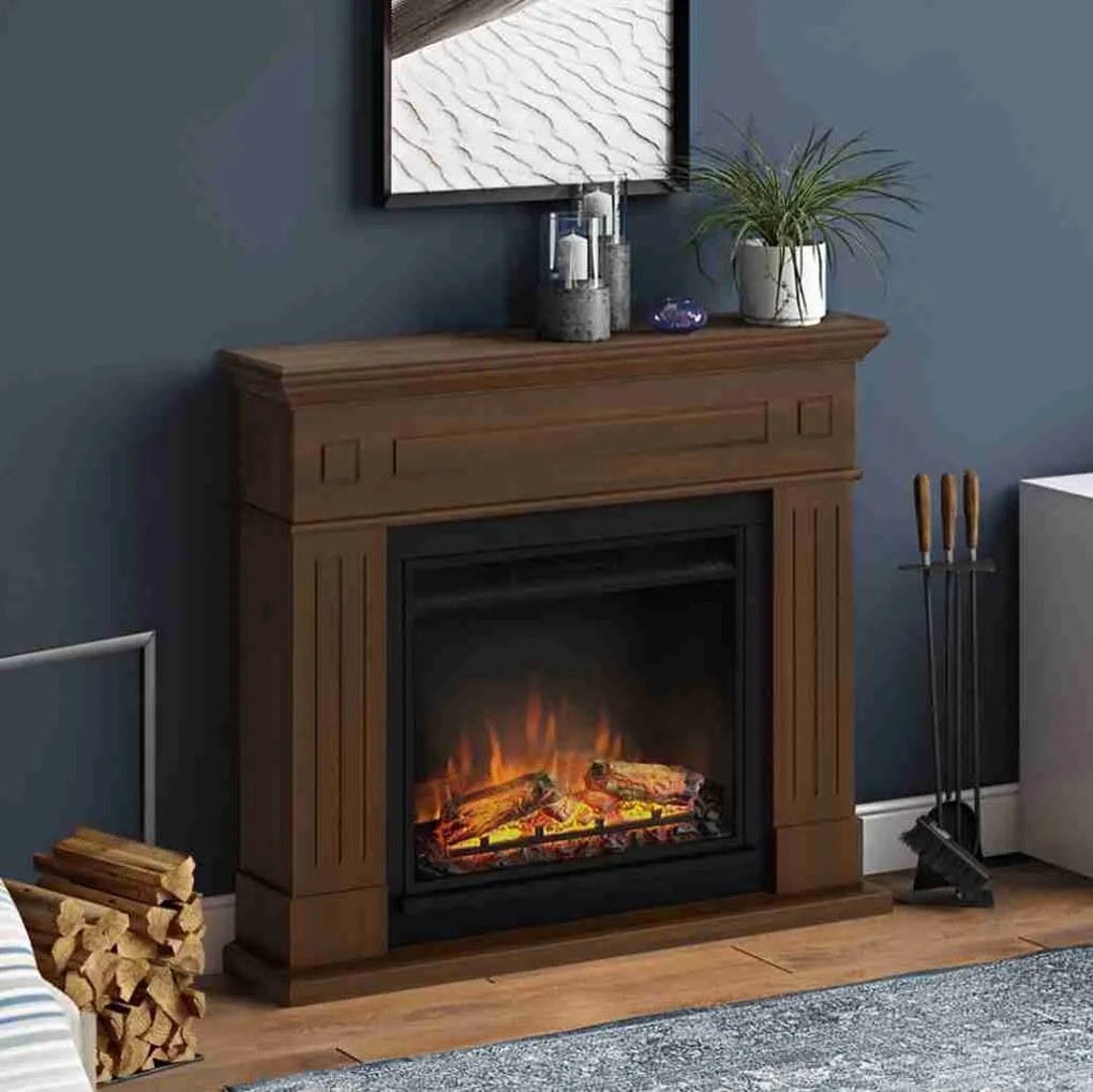 Larsen Premium Walnut semineu decorativ electric cu flacara reala 3D