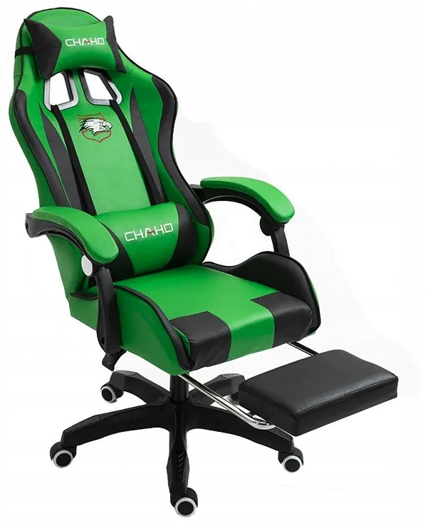 Scaun de gaming cu tetieră, negru-verde