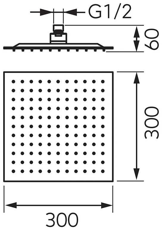 Palarie de dus, Ferro, Slim, 30 x 30 cm, negru mat