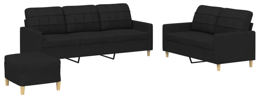 3201318 vidaXL Set de canapele cu perne, 3 piese, negru, textil
