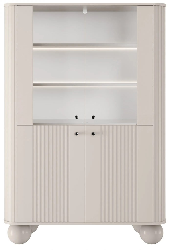 Vitrină Vesper 103 cm cu 4 uși - cașmir / mânere negre / picioare sferice