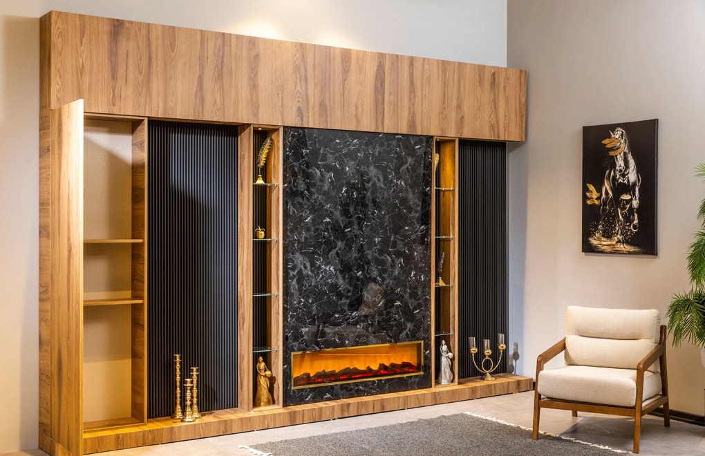 Comoda tv de lux cu semineu si panou de perete decorativ akdeniz (375x280)